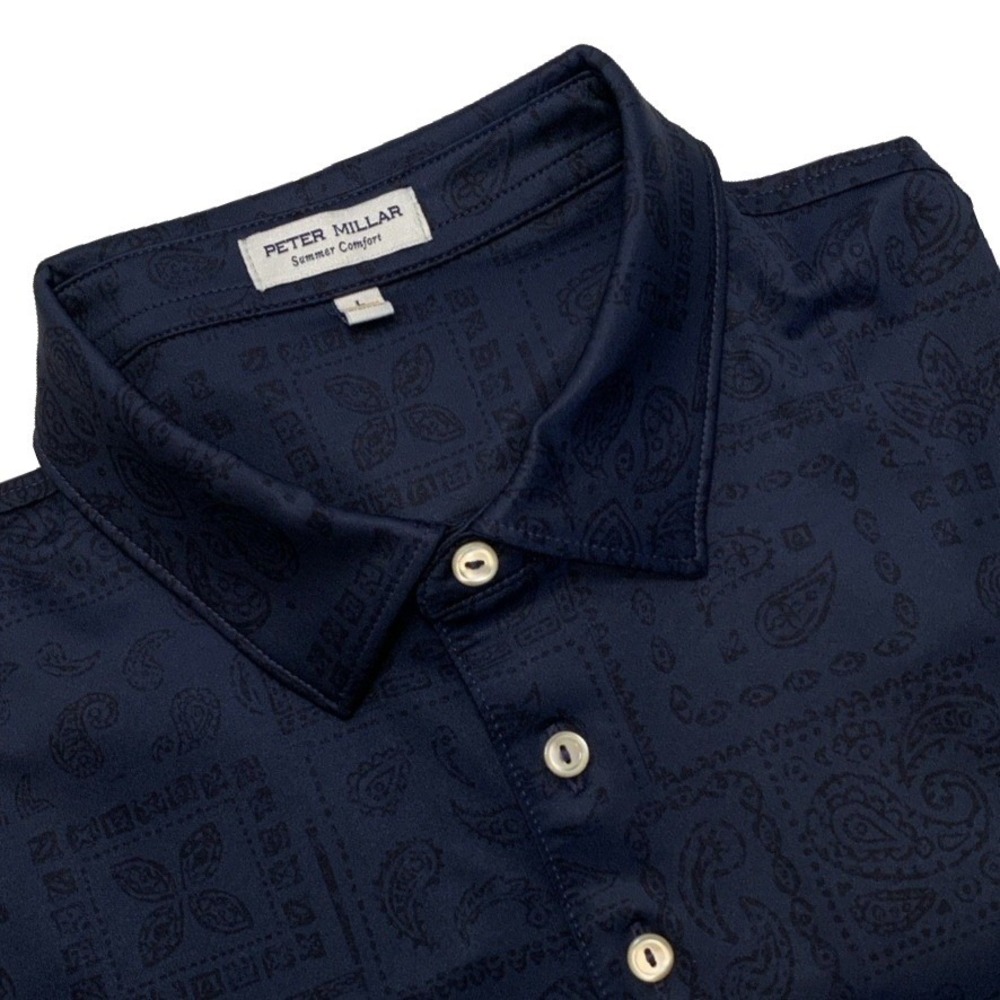 Peter Millar Summer Comfort Men's Polo L Short Sleeve Dark Blue Paisley